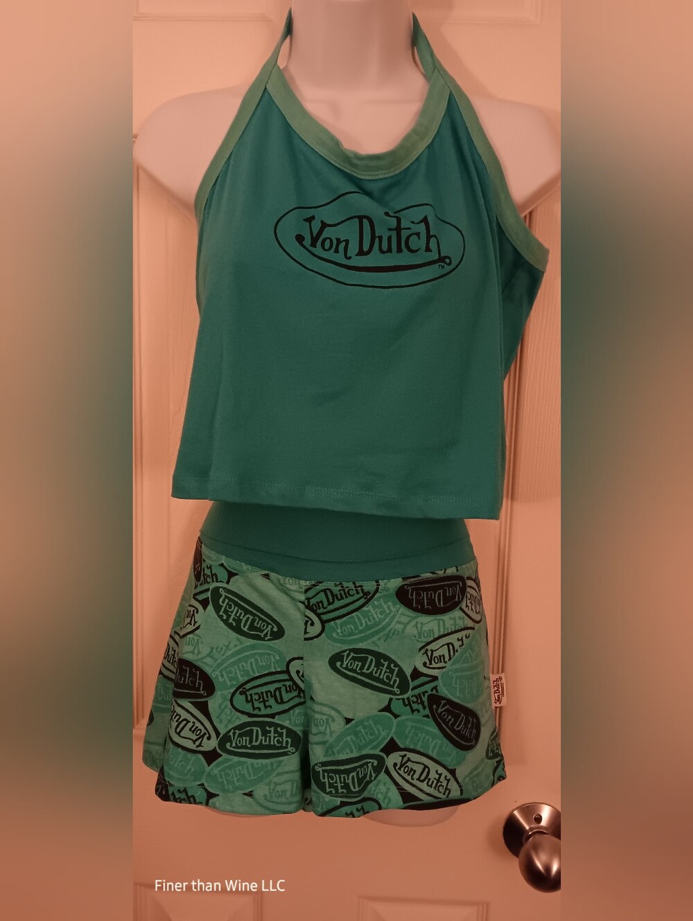 Von Dutch Green Logo Tank Top and Shorts 2pc Set Women's Size XL New With Tags